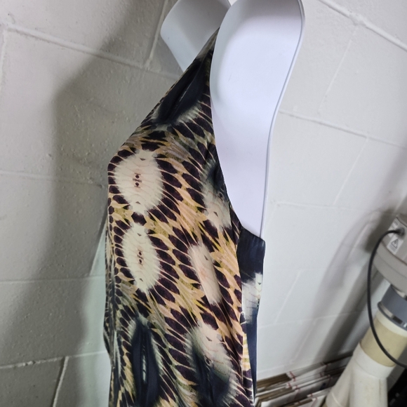 Lavender Brown Mosaic Scarf Print Racerback Tank Silk Dress - Picture 5 of 11